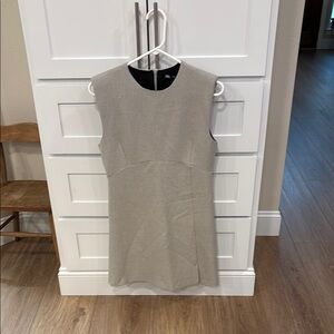 Zara Cream Sheath Shimmer Dress Mock Neck Sleeveless Work